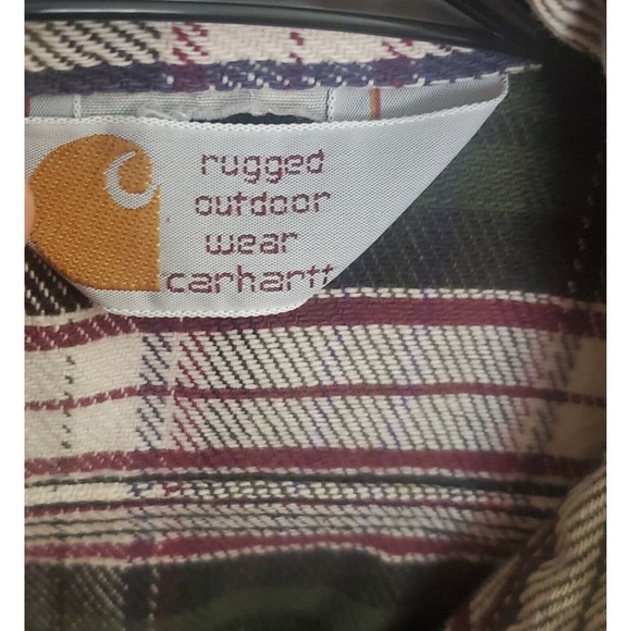 Carhartt Heavy Flannel Shirt Button Front Green & White Plaid Mens Large? - Picture 4 of 4